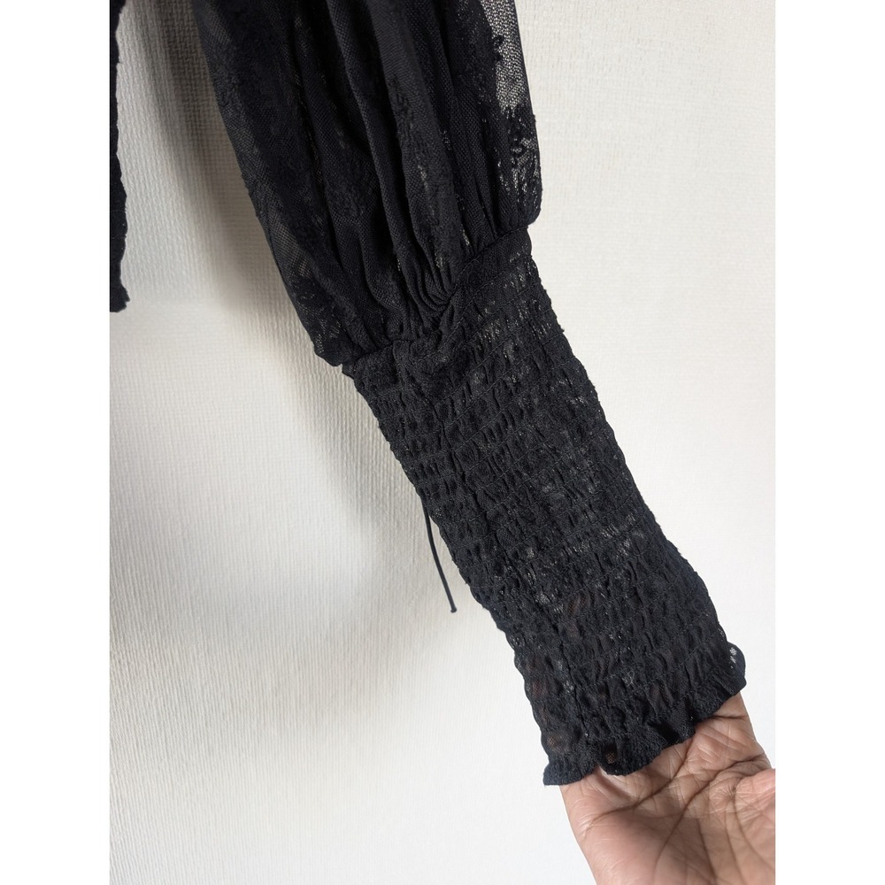For Love & Lemons Lace Blouse Mock Neck S Black Sheer Dark Romantic Whimsygoth - Picture 4 of 11